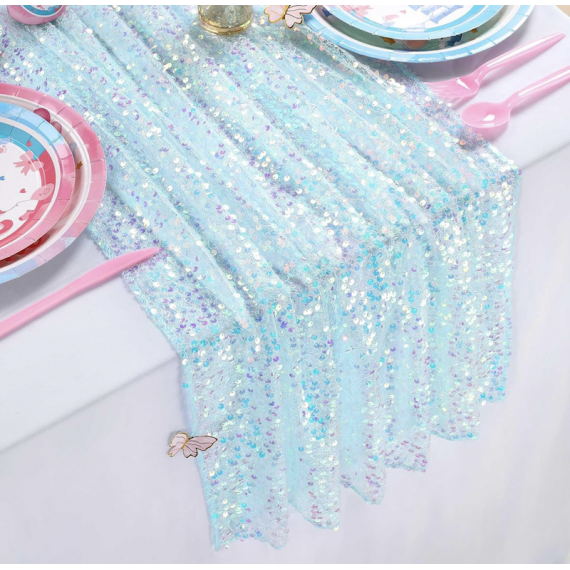 Blå Glitter Bordløper, 2.75 meter