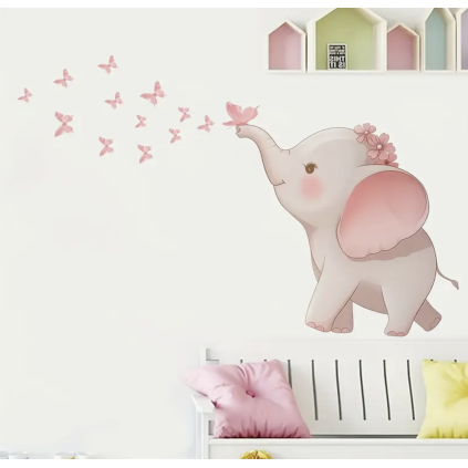 Elefant med Rosa Sommerfugler