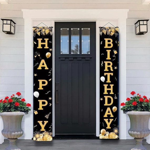 Sort og Gull Bursdagsbanner