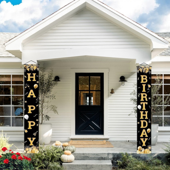 Sort og Gull Bursdagsbanner