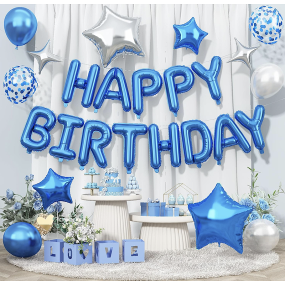 Blå Happy Birthday foliebanner