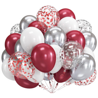 Rød, Hvit og Sølv Ballongbukett