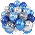 Blå & Sølv Ballongbukett, 40 stk