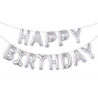 Happy Birthday Foliebanner Sølv
