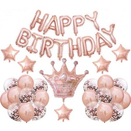 Happy Birthday Rose Gold med Krone