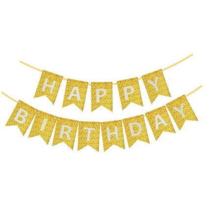 Glitter Happy Birthday Banner, Gull