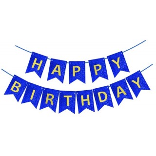 Glitter Happy Birthday Banner, Blå