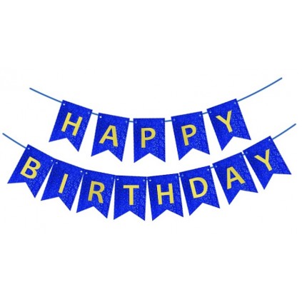 Glitter Happy Birthday Banner, Blå