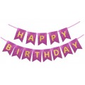 Glitter Happy Birthday Banner, Dyp Rosa