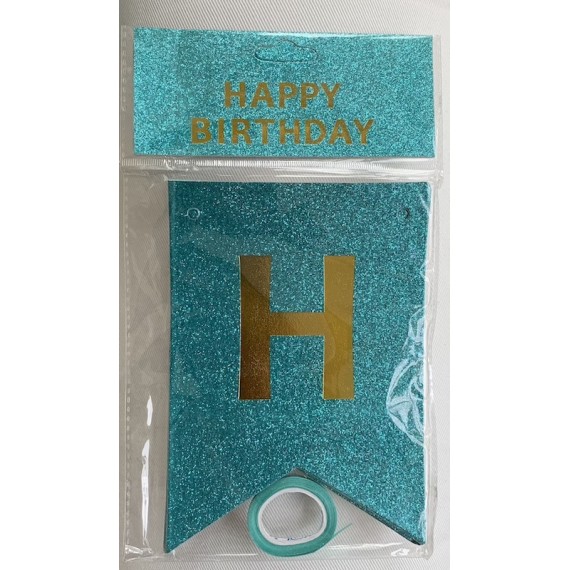 Glitter Happy Birthday Banner, Turkis