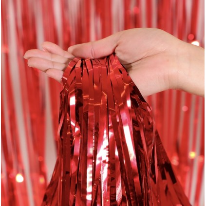 Glittergardin Rød