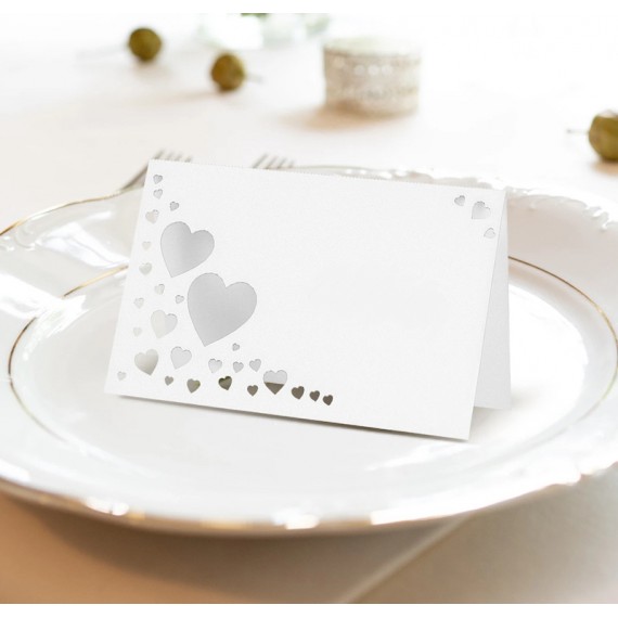 Hvite Bordkort med Hjerter