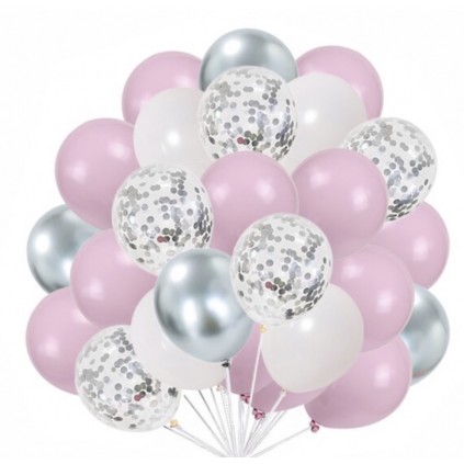 Rosa og Sølv Ballongbukett
