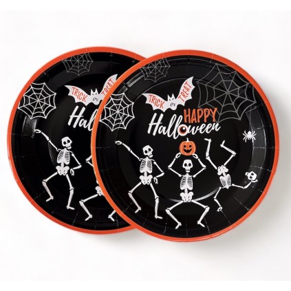 Halloween Tallerkener Skjelett, 8 stk