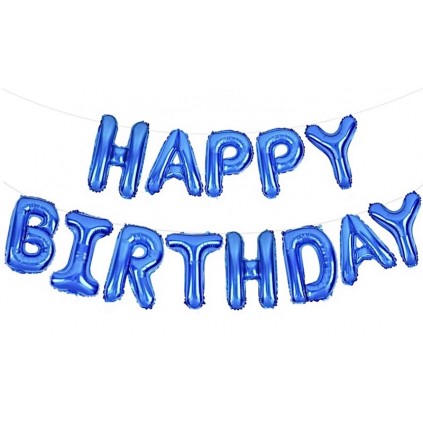 Blå Happy Birthday foliebanner