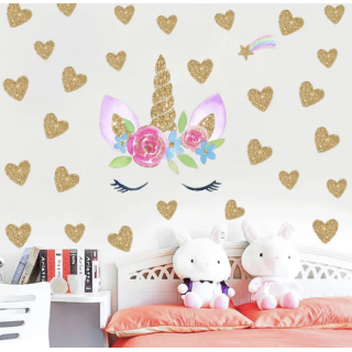 Enhjørning Wallsticker Gullhjerter