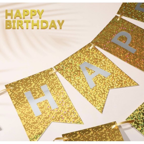 Glitter Happy Birthday Banner, Gull