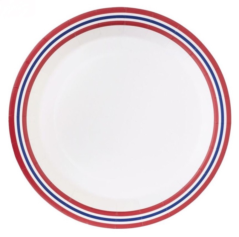 Papptallerkner Rødt, Hvitt og Blått, 8 stk