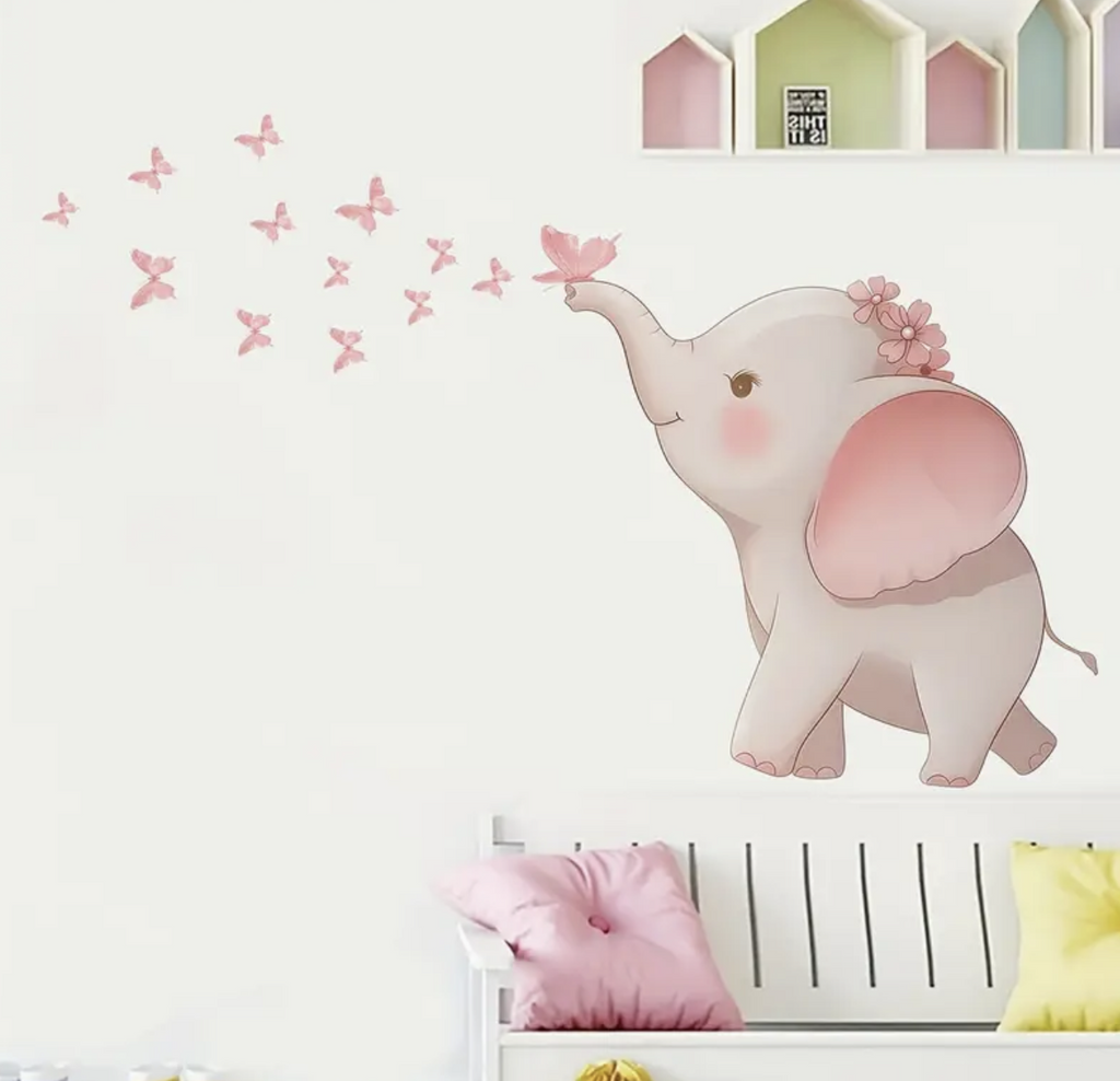 Elefant med Rosa Sommerfugler