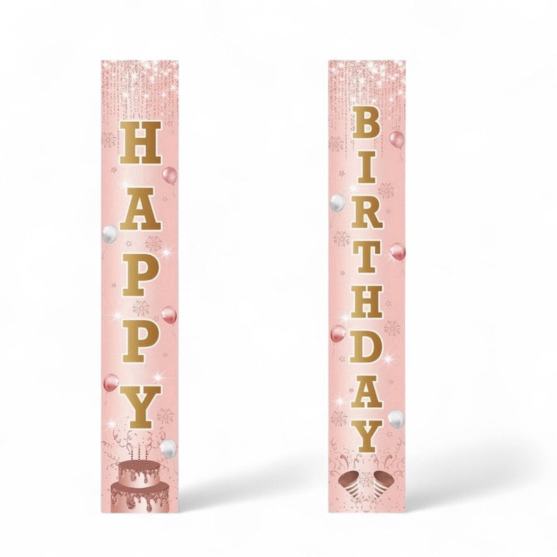 Hengende Bursdagsbanner, Rosa & Gull