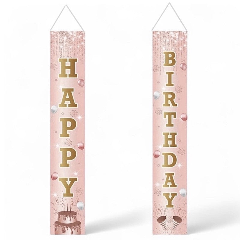 Hengende Bursdagsbanner, Rosa & Gull