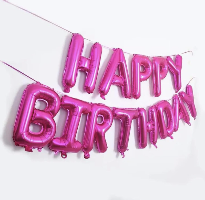 Mørkerosa Happy Birthday Foliebanner