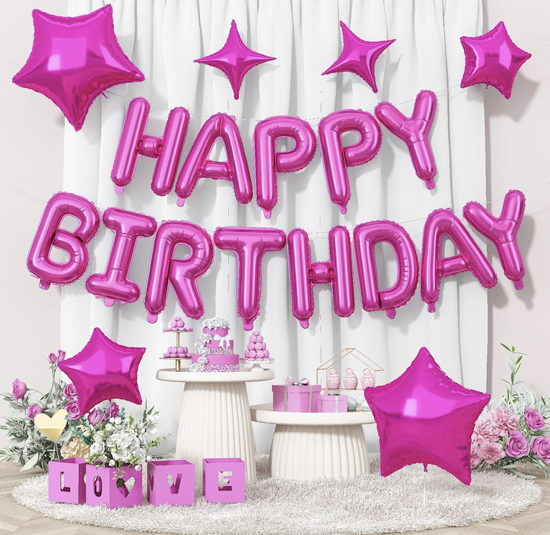 Mørkerosa Happy Birthday Foliebanner
