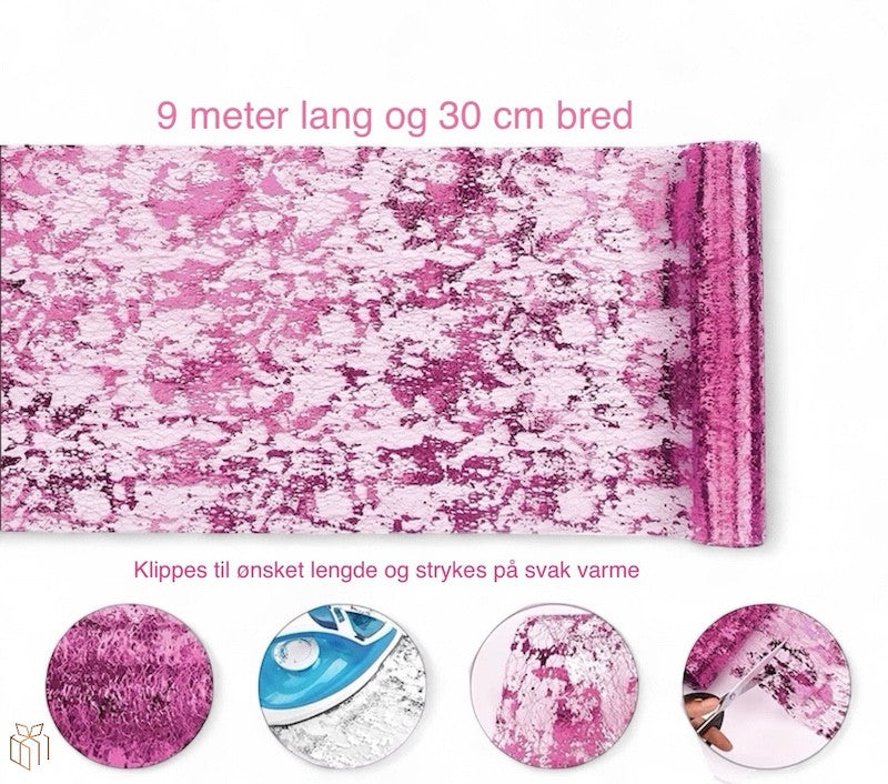 Rosa Glitter Bordløper, 9 meter