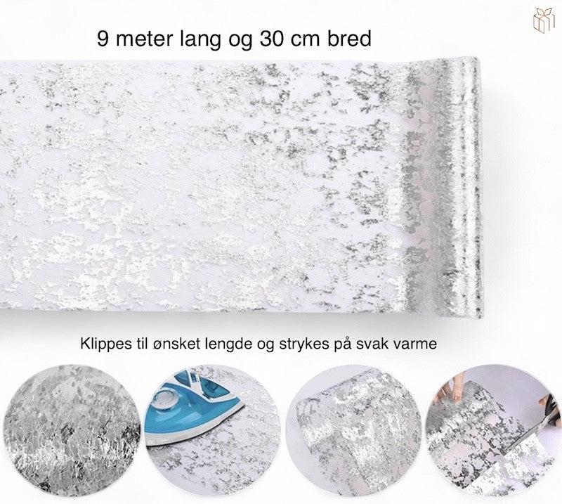 Sølvglitter Bordløper, 9 meter