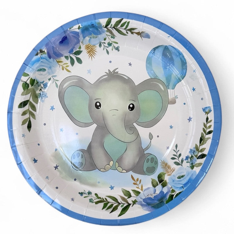 Blå Elefant Papptallerkner, 16 stk