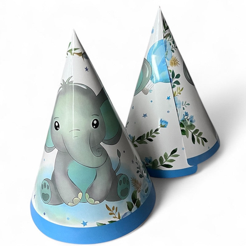 Blå Elefant Papphatter, 6 stk