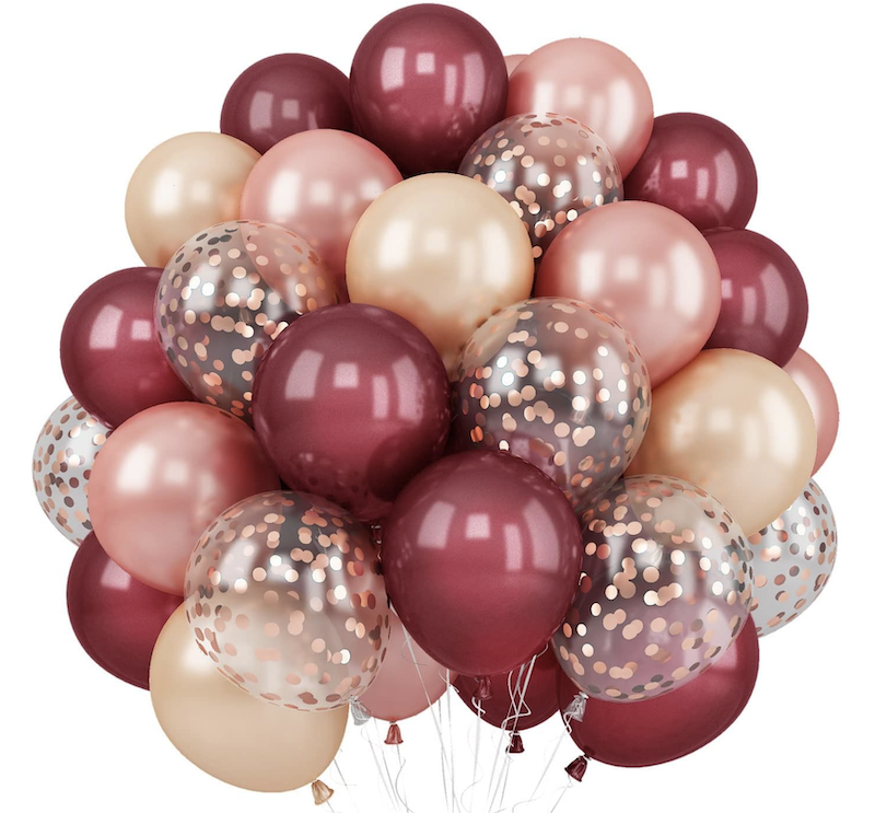 Burgunder og Rose Gold Ballongbukett