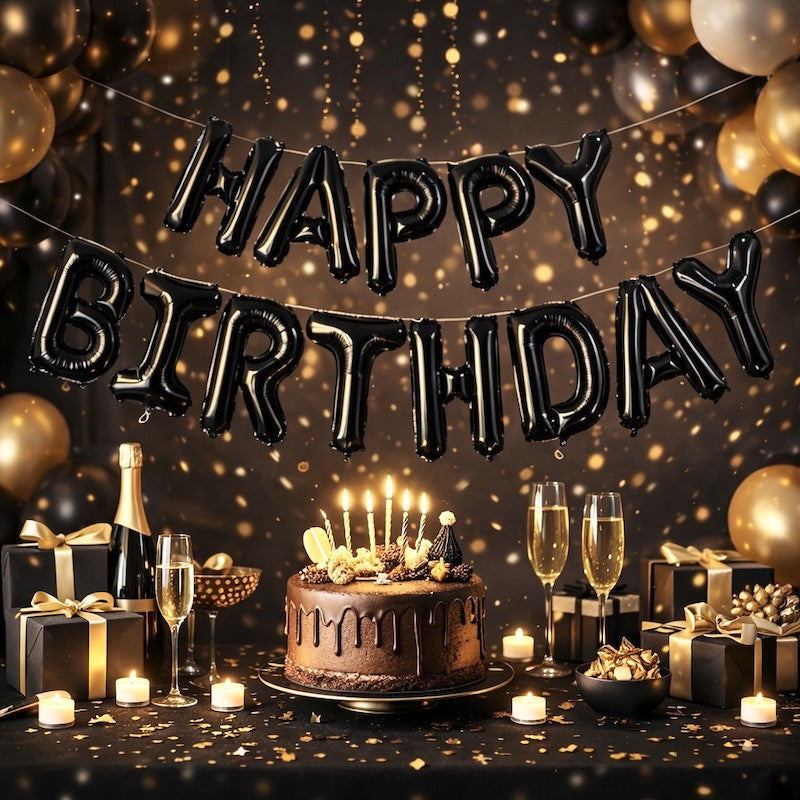 Sort Happy Birthday Foliebanner