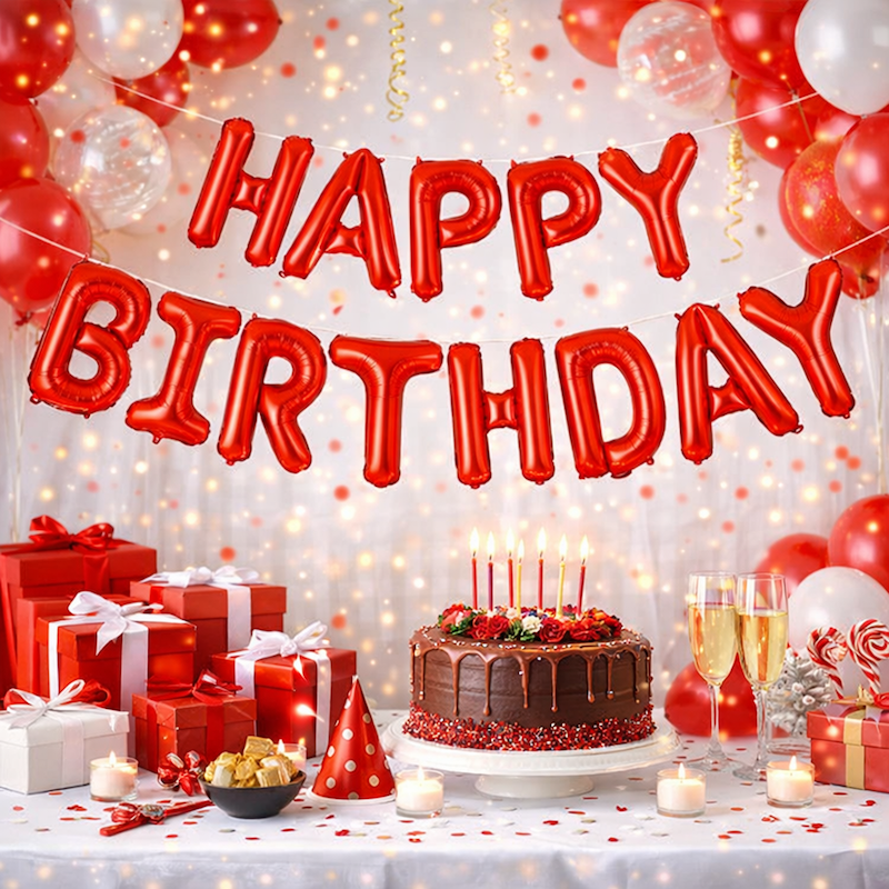 Rød Happy Birthday Foliebanner