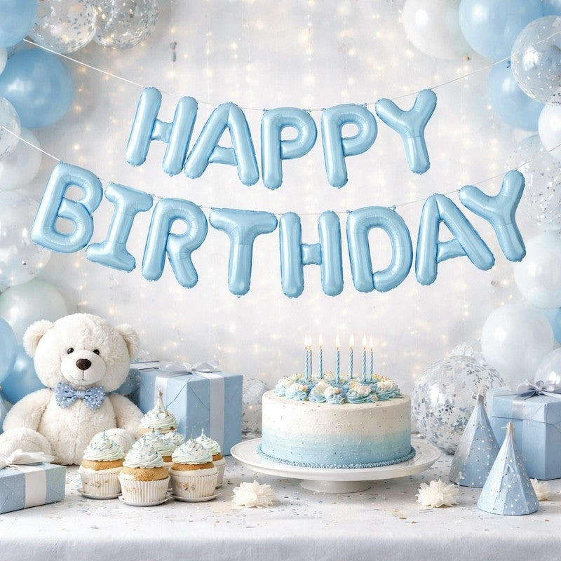 Lyseblå Happy Birthday Foliebanner