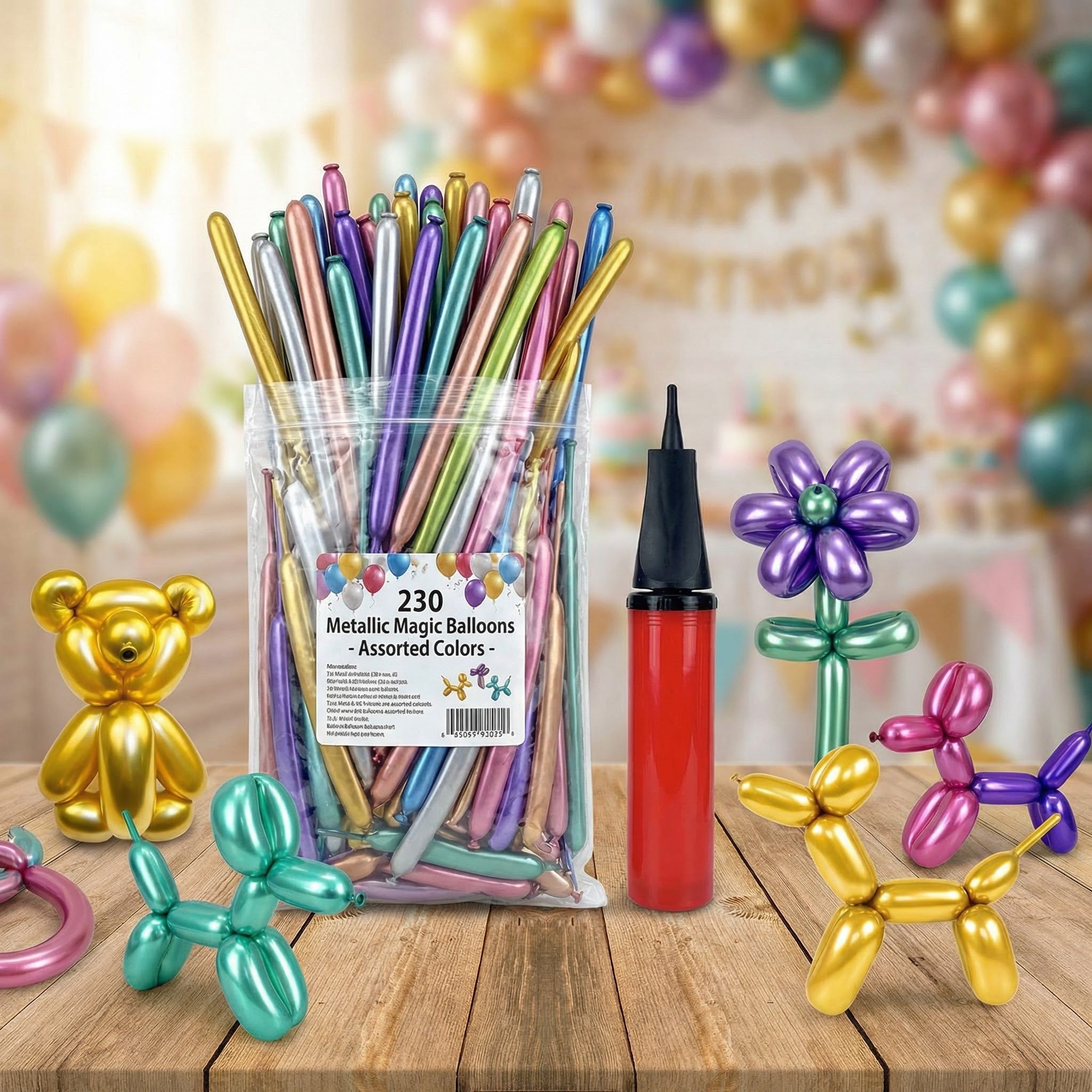 100 Figurballonger og Ballongpumpe