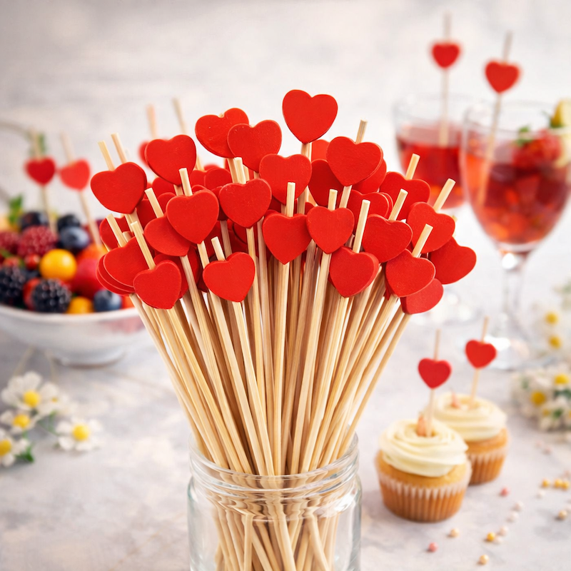 Bambus dekorpinner, Røde Hjerter