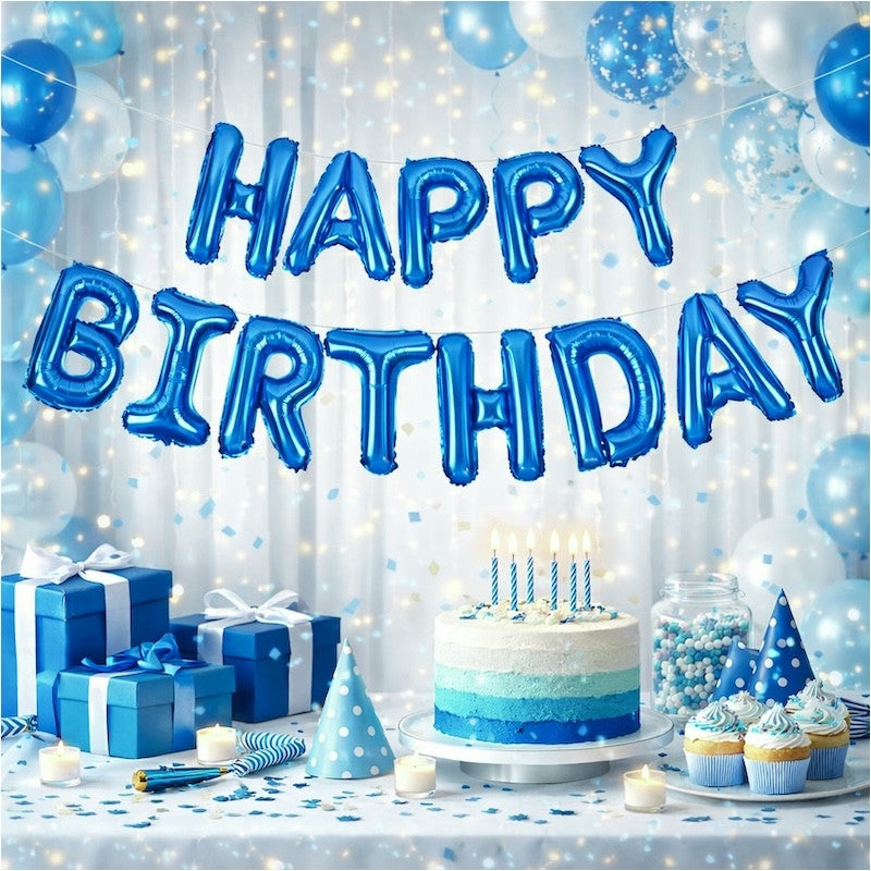 Dyp Blå Happy Birthday Foliebanner