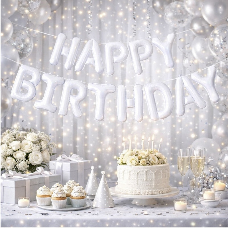 Hvit Happy Birthday Foliebanner