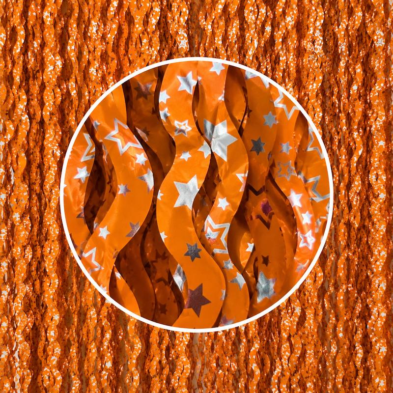 Orange Glittergardin med Sølvstjerner