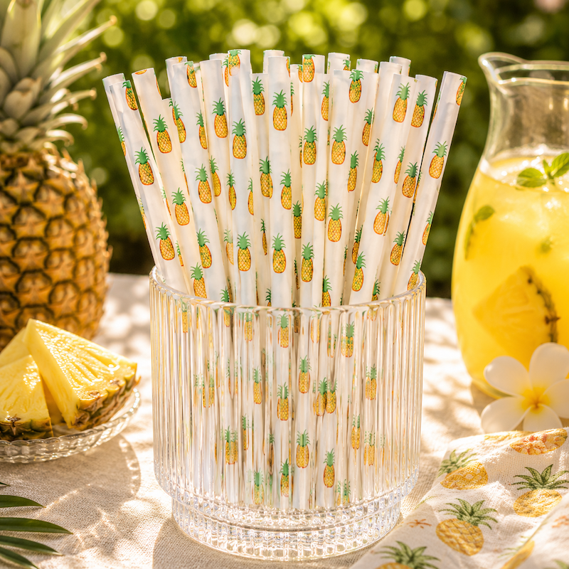 Hvite Sugerør med Ananas