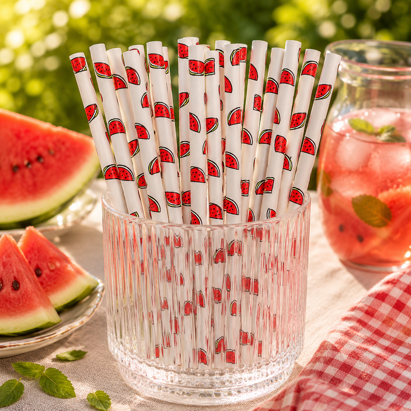 Hvite Sugerør med Vannmelon
