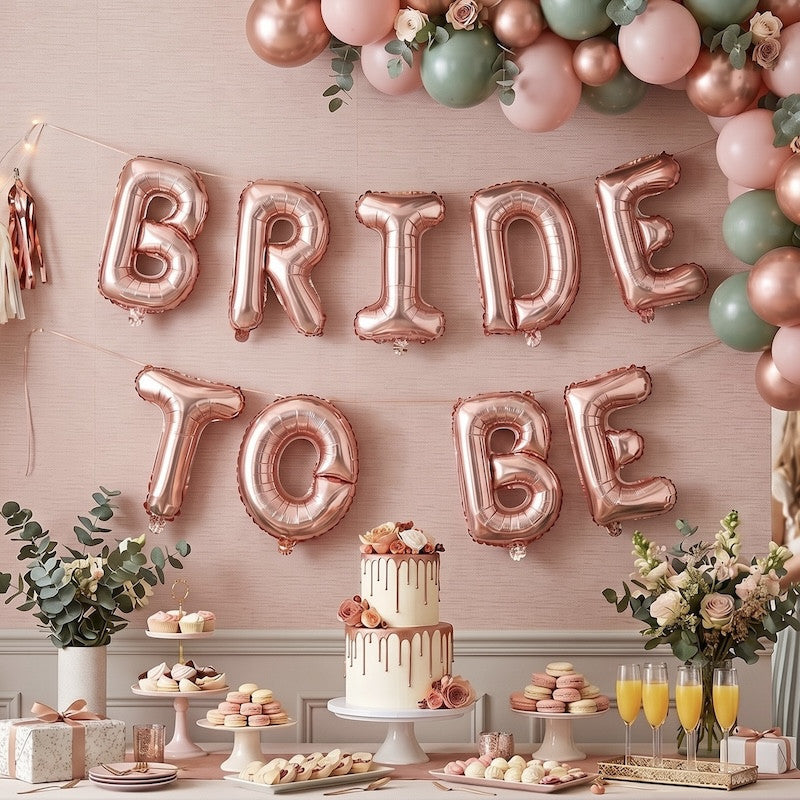 Bride to Be foliebanner med 30 ballonger – rose gold og hvit