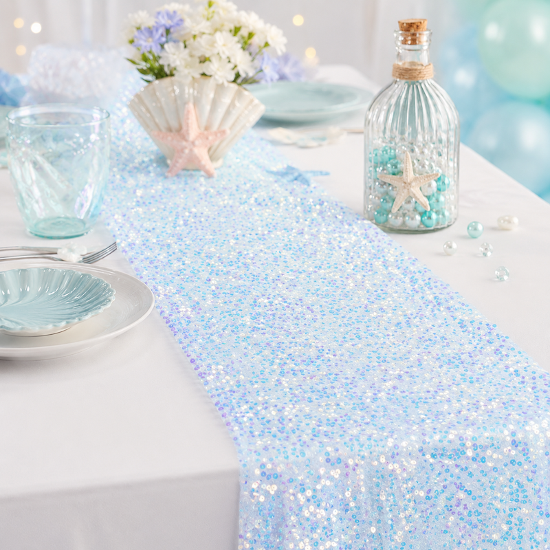 Blå Glitter Bordløper, 2.75 meter