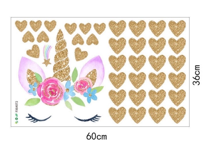 Enhjørning Wallsticker Gullhjerter