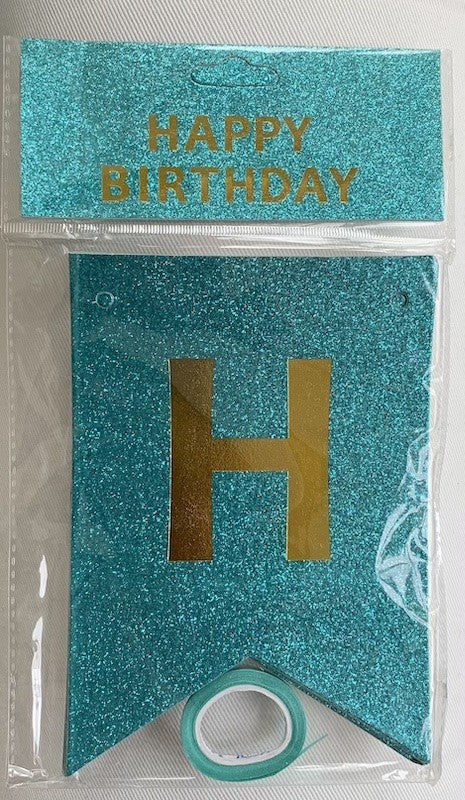 Glitter Happy Birthday Banner, Turkis