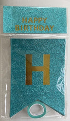 Glitter Happy Birthday Banner, Turkis