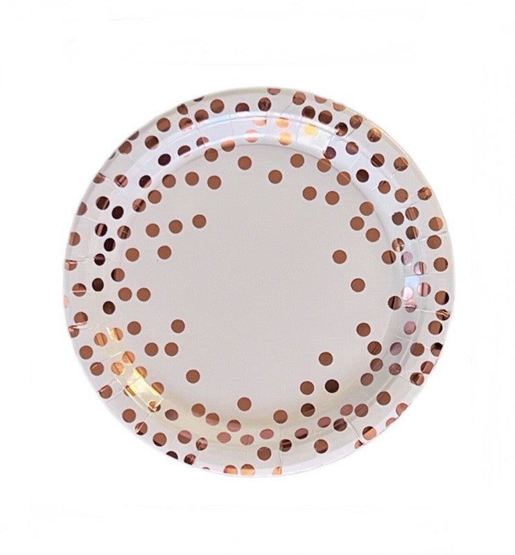 Rose Gold og Hvite Papptallerkener, 18 cm