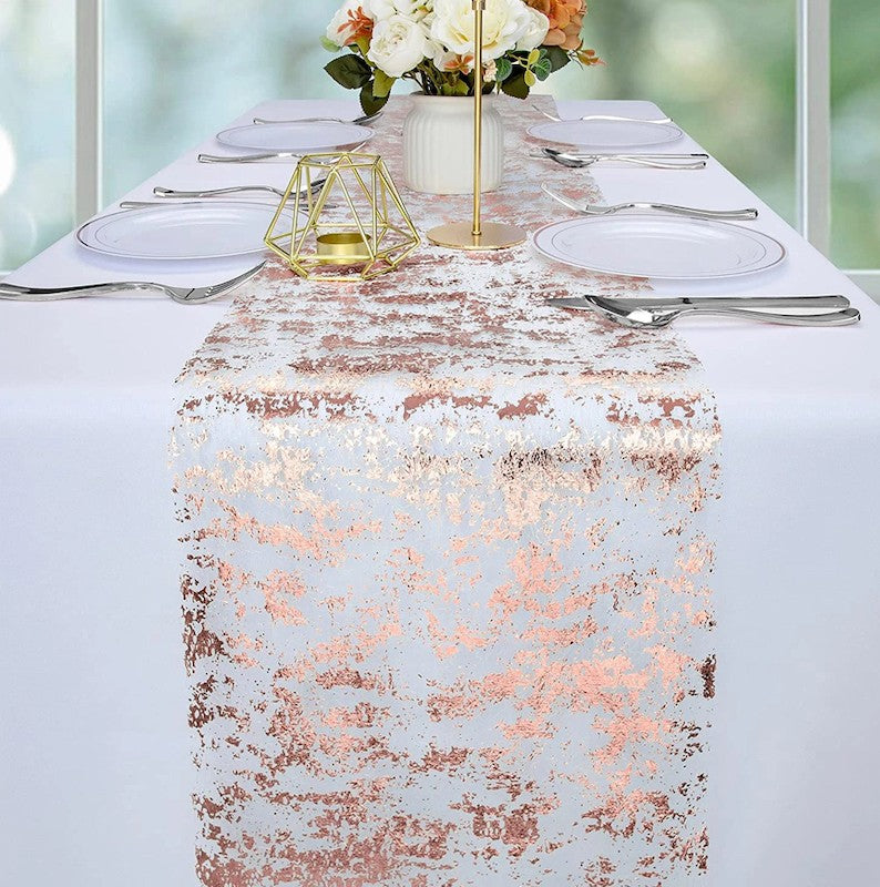 Rose Gold Glitter Bordløper, 9 meter