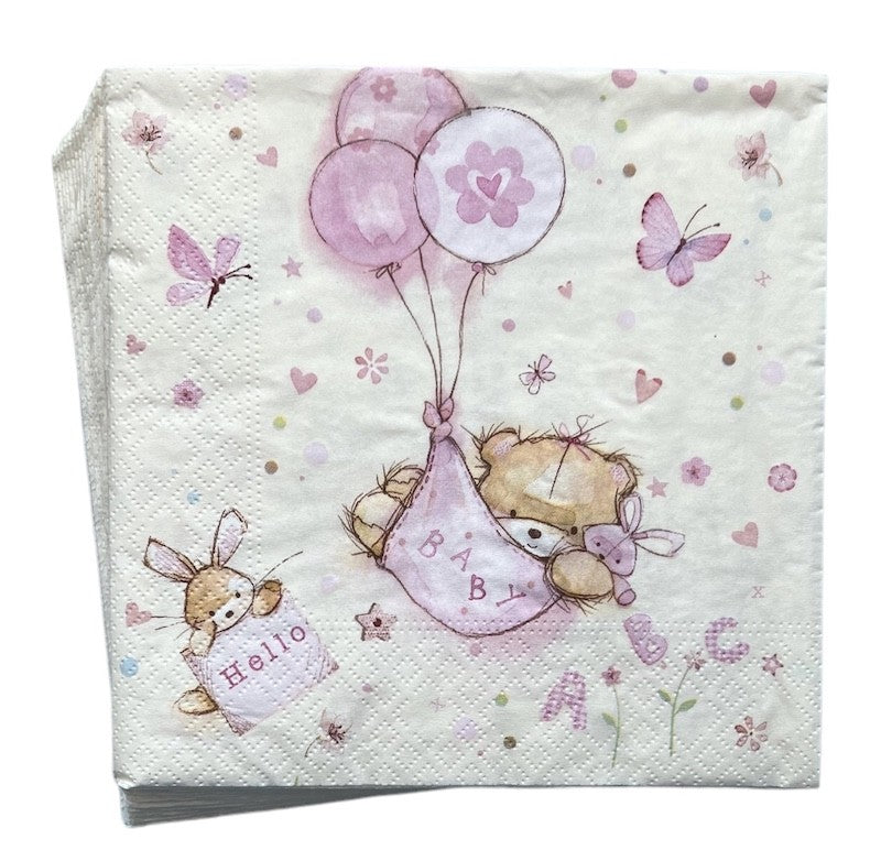 Babyshower Papirservietter, Rosa